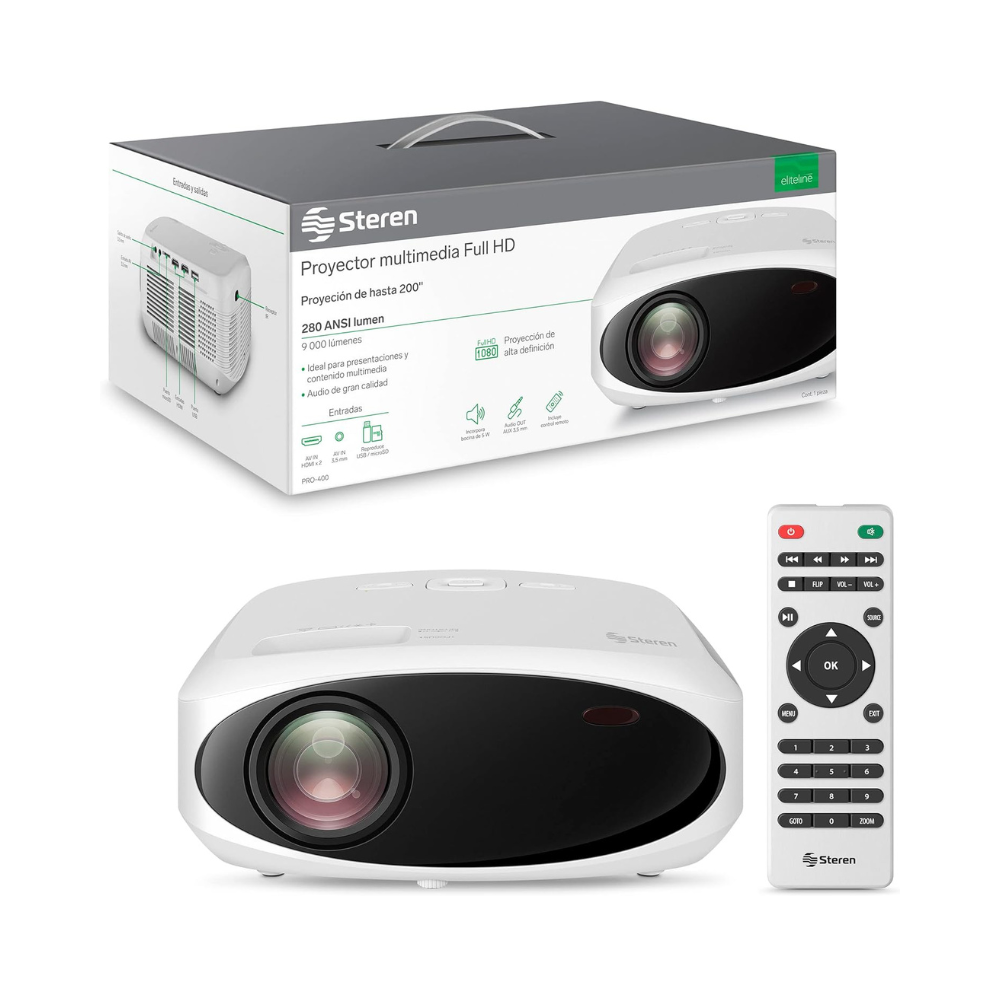 Videoproyector Steren Pro-400, Multimedia, Portatil, 9000 Lumenes, FHD, Resolucion 1080p