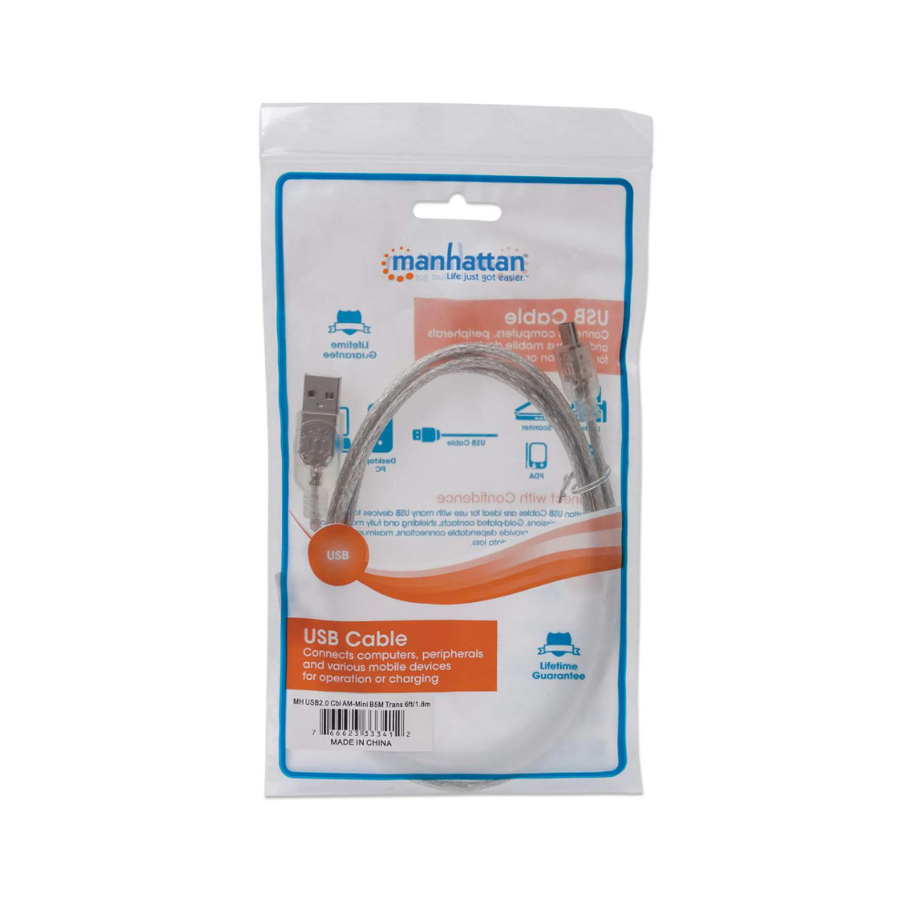 Cable USB V2.0 A a Mini B 1.8M Plata Manhattan (333412)
