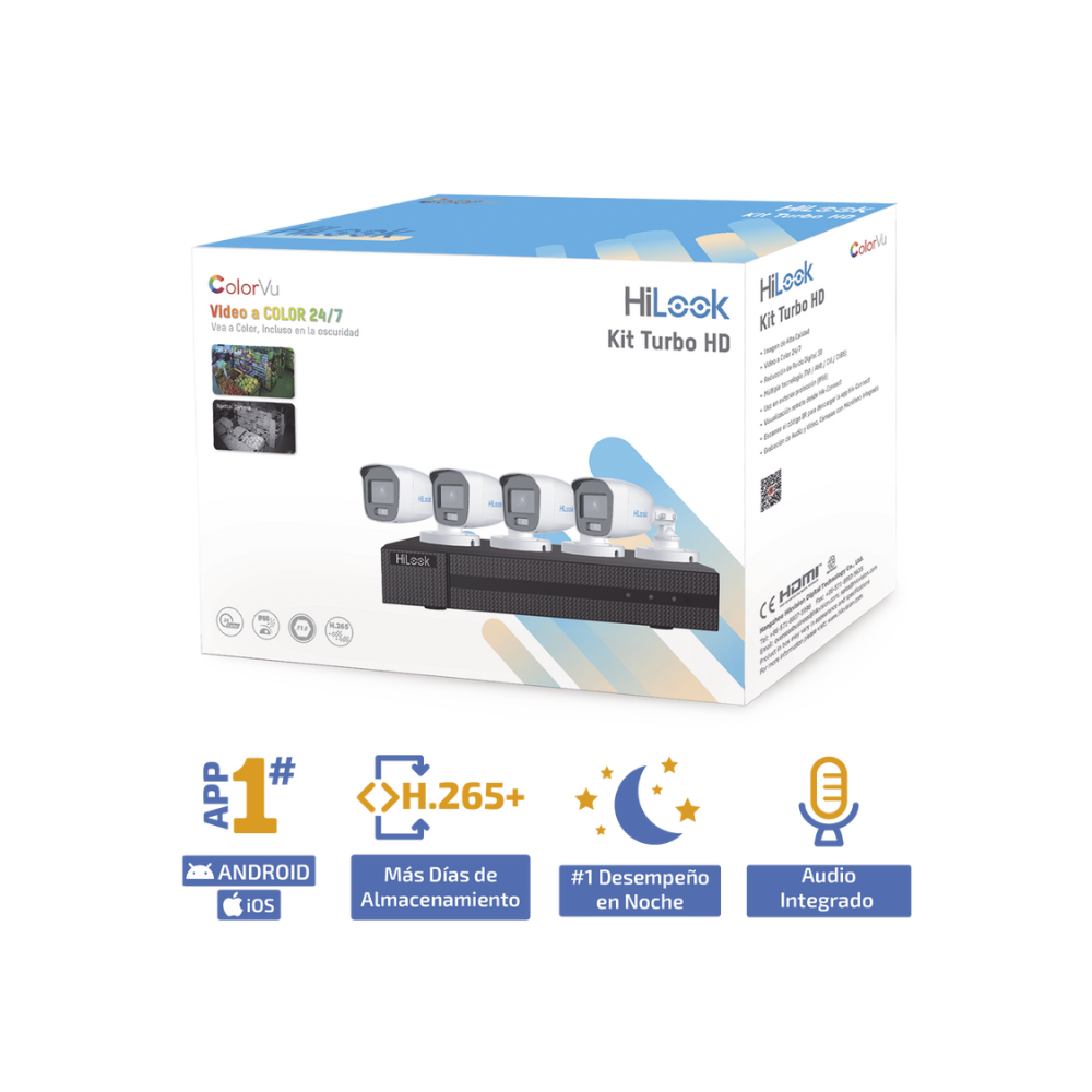 Kit TurboHD 1080P DVR 4 Canales con 4 Cámaras Bala Metálicas H.265+, Fuente Profesional y Accesorios de Instalación