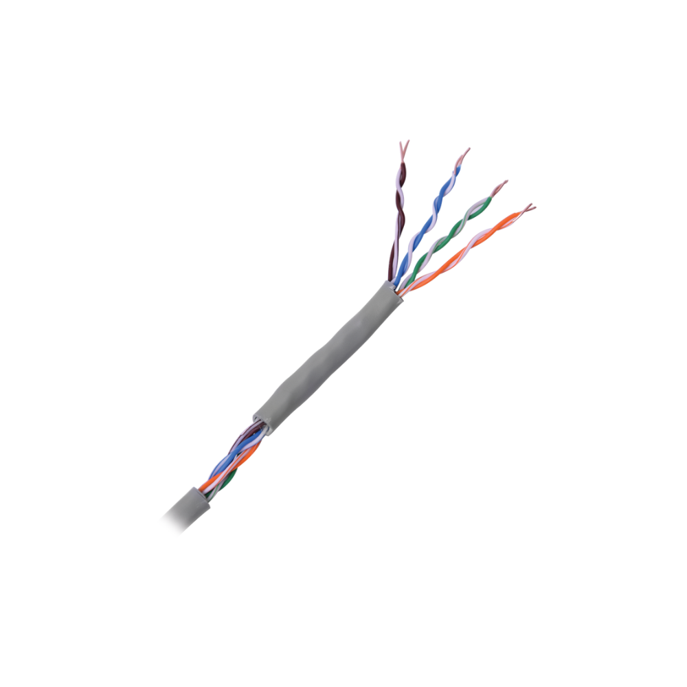 Cable Cat5e Alto Desempeño 100m (328 ft), Certificación ETL y UL, Gris, Uso Interior, para CCTV y Redes de Datos