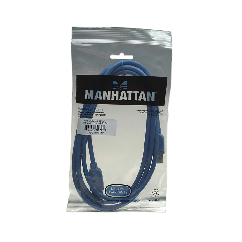 Extensión de Cable USB V3.0 Manhattan 2M Azul (322379)