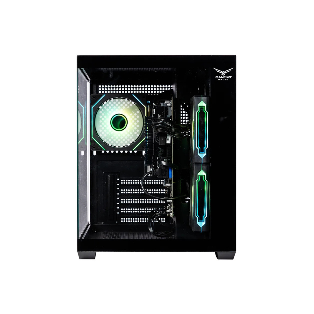 Gabinete Naceb gamer con ventana M-ATX con 3 Vnetiladores RGB color Negro