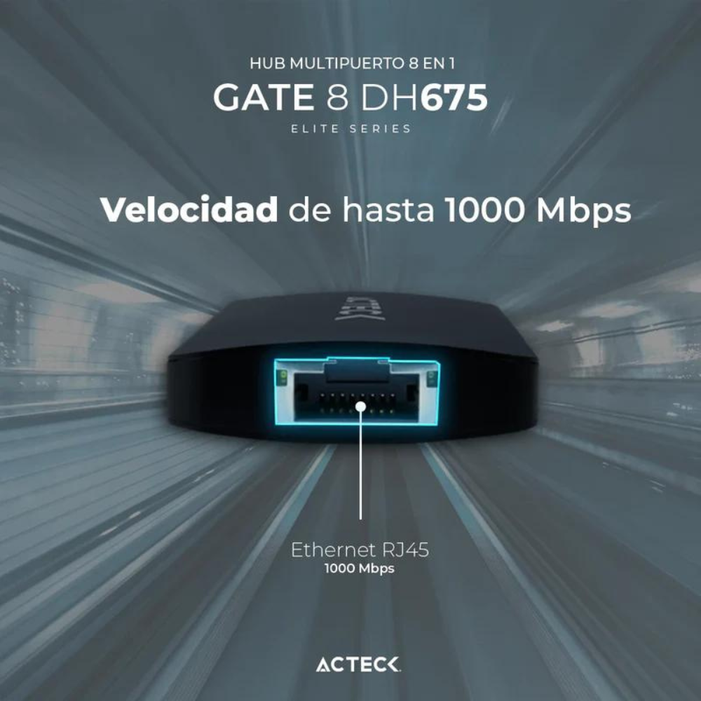 Hub Acteck USB-C 8 en 1 4K HDMI + Ethernet + 3 USB-A 3.0 + SD/TF + USB-C (AC-934626)