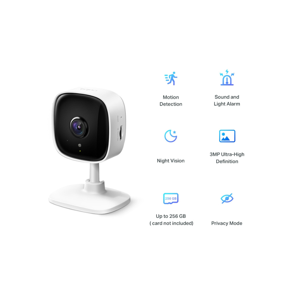 Camara IP Wi-Fi 3MP con Audio Bidireccional, Vision Nocturna y Alerta Push, Soporte Micro SD.