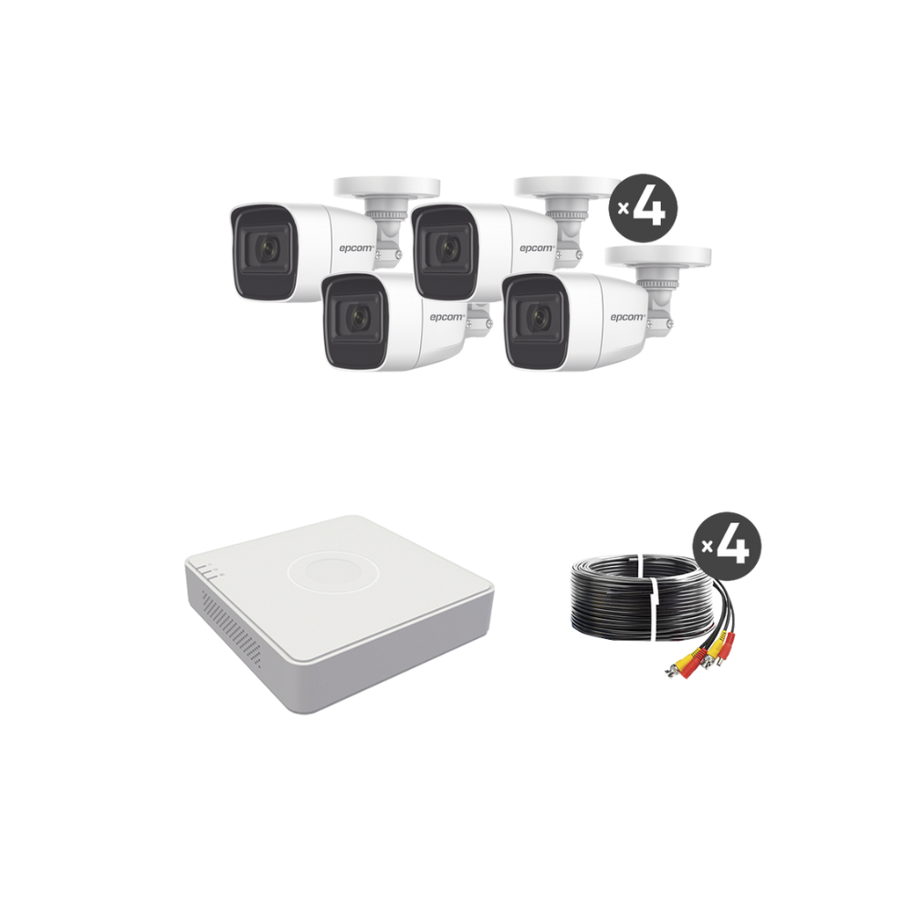 Kit TurboHD 1080P Lite DVR 4 Canales con 4 Cámaras Bala Metálicas con Micrófono Integrado