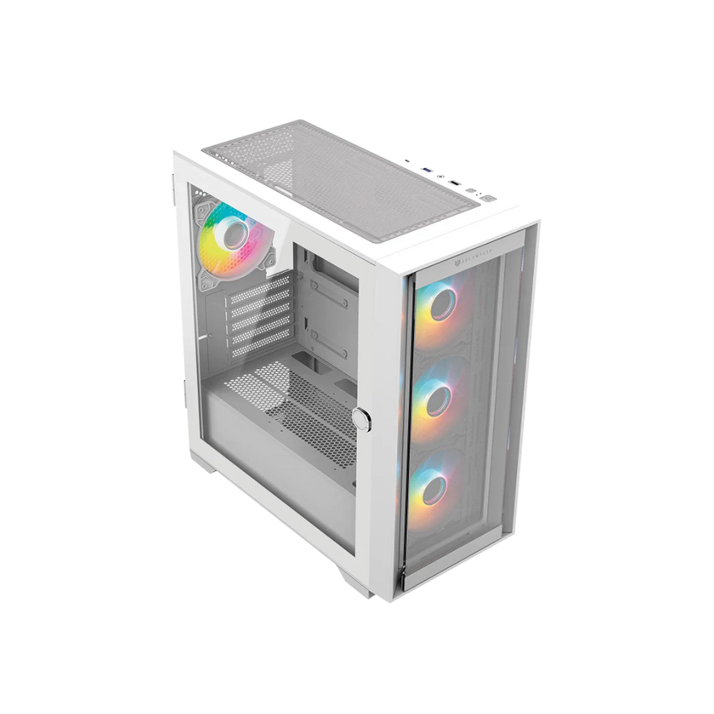 Gabinete Balam Rush Twin Mate 6000B Media Torre Blanco Cristal 4 Ventiladores ARGB Mini ATX / Micro ATX Sin Fuente Panel Frontal Intercambiable Cristal / Malla