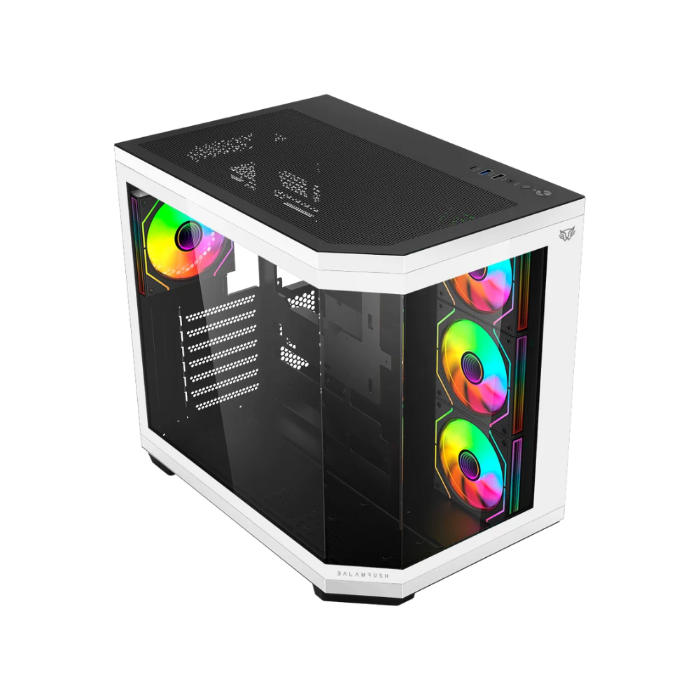Gabinete Balam Rush Tank 9600 Media Torre USB 3.0 4 Ventiladores ARGB Blanco / Negro — Modelo BR-938693