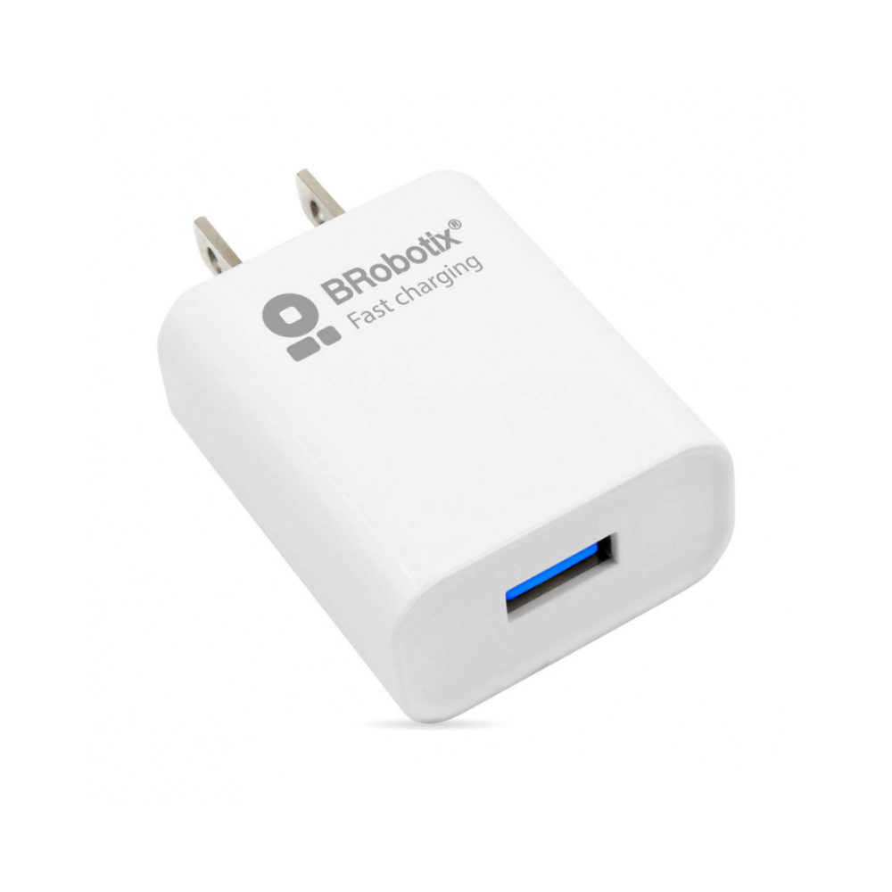 Cargador de pared Brobotix carga rapida 1x USB-A de 5Vcon cable Lighthing color Blanco