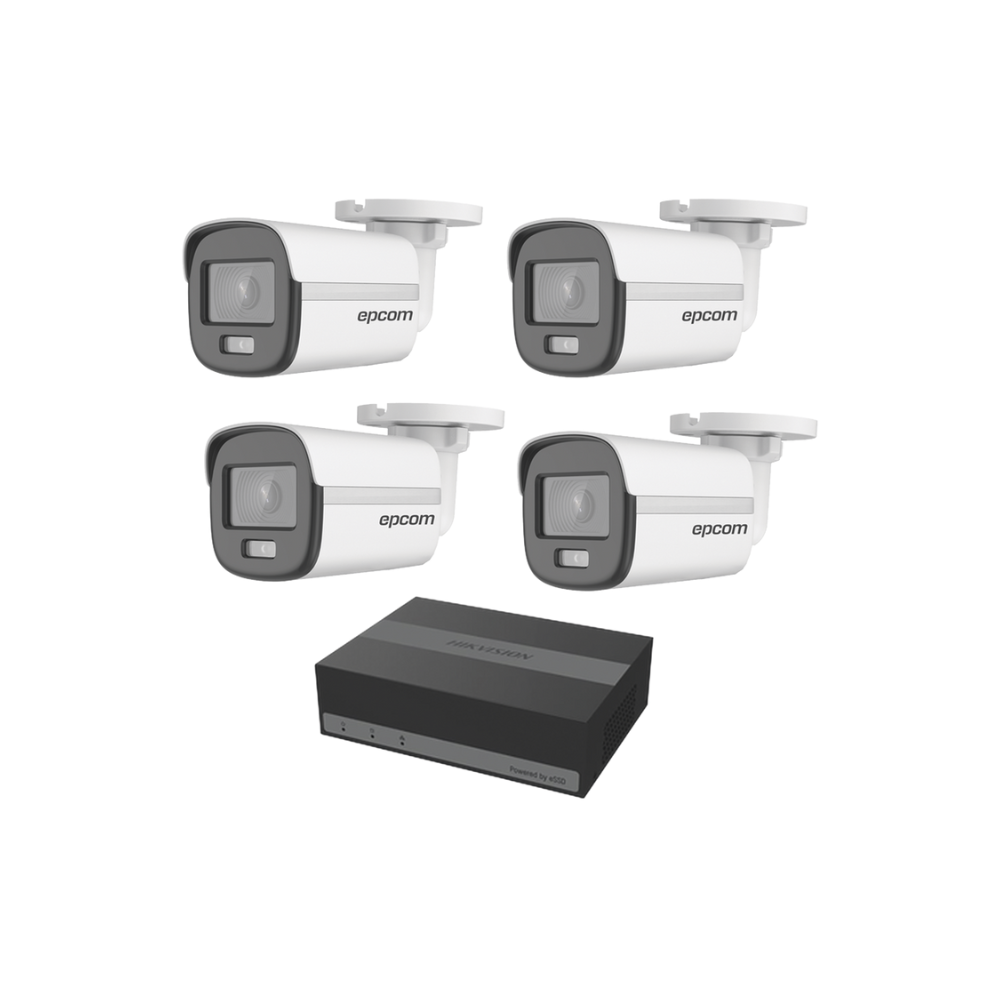 Kit TurboHD 1080P: DVR 4 Canales con Unidad de Almacenamiento eSSD de 300GB, 4 Cámaras Bala ColorVu con Micrófono Integrado, Fuente de Poder y Accesorios de Instalación