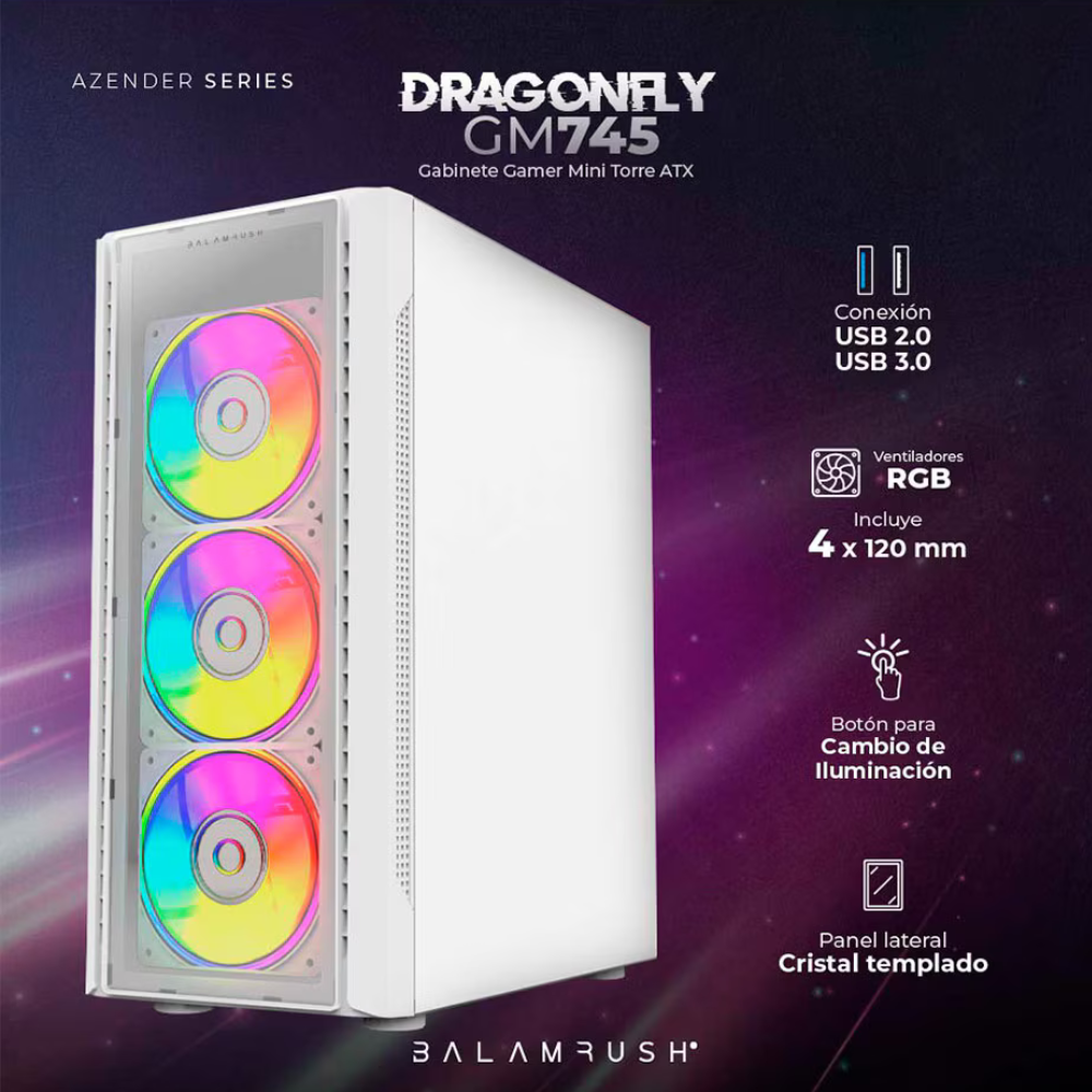 Gabinete Balam Media Torre Dragonfly II GM745, Cristal Blanco BR-935975