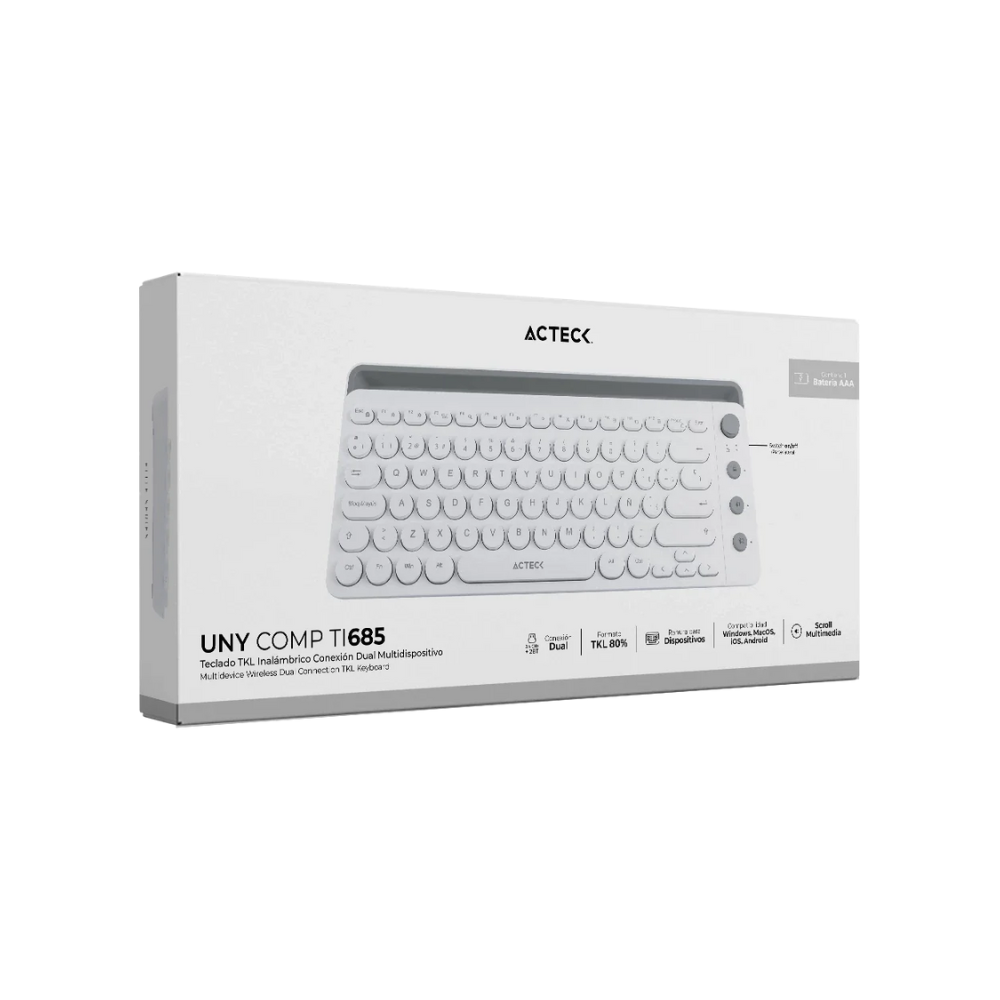 Teclado Acteck Uny Comp TI685 2.4GHz 3 Modos Bluetooth Blanco (AC-934190)