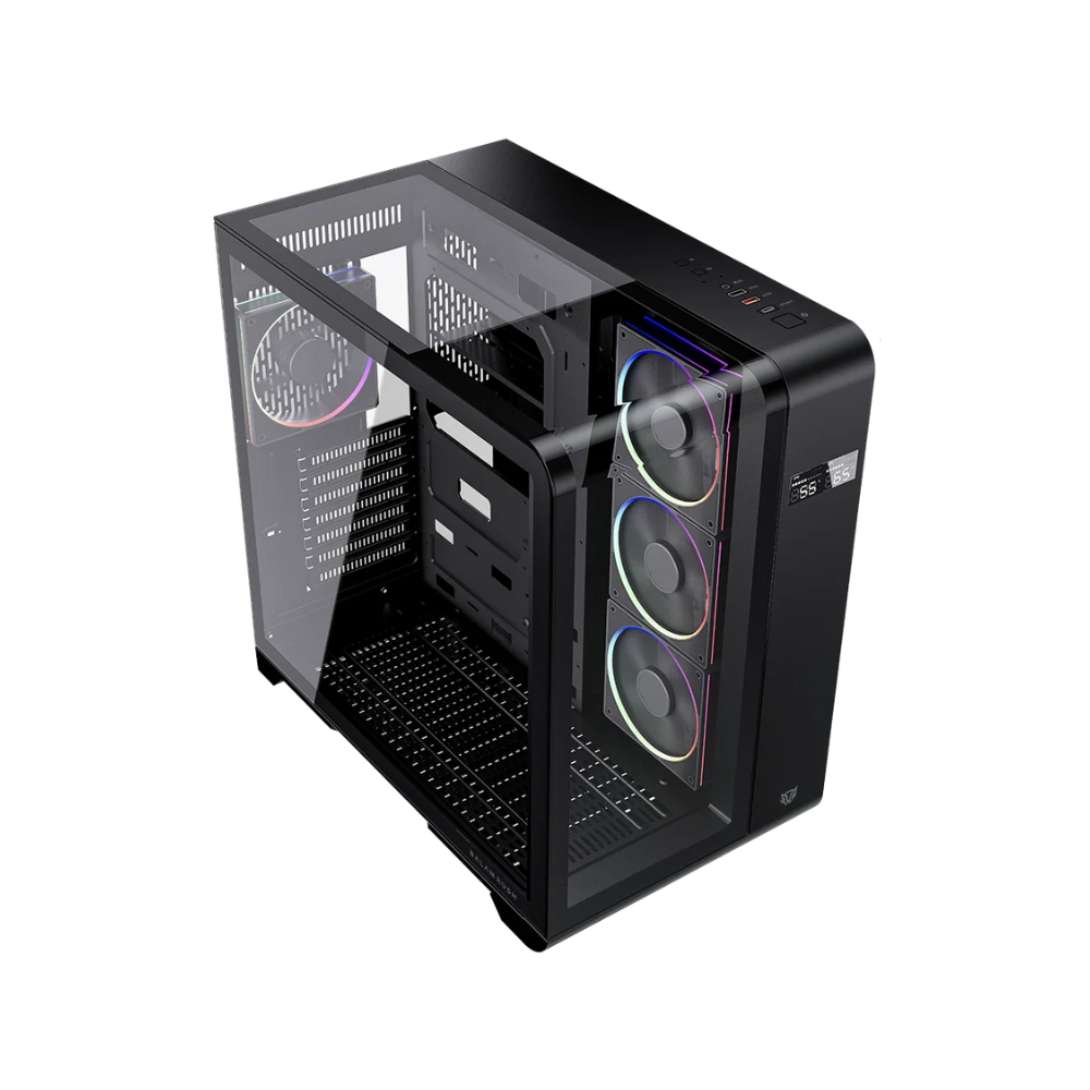 Gabinete Balam Rush Thank Expert Curve 7400 Mini Torre Negro Cristal Sin Bordes Con Indicador Térmico 4 Ventiladores ARGB ATX / Micro ATX / Mini ITX Sin Fuente