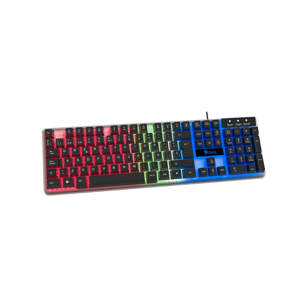 Teclado Stylos Alambrico Membrana 100% USB 1.4m Transparente (STTEALLED1T)