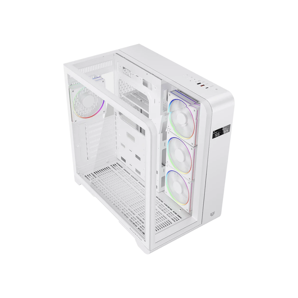 Gabinete Balam Rush Thank Expert Curve 7400 Mini Torre Blanco Cristal Sin Bordes Con Indicador Térmico 4 Ventiladores ARGB ATX / Micro ATX / Mini ITX Sin Fuente