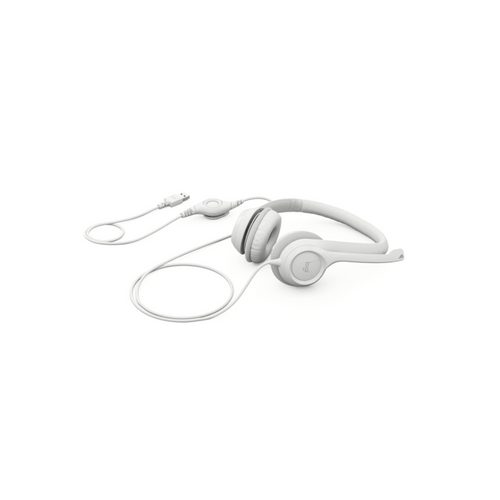 Audifono Diadema Logitech H390 Blanco USB con Microfono y Control de Audio