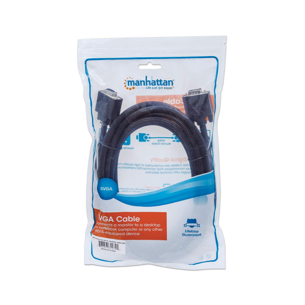 Cable SVGA Manhattan HD15 M-M 8mm 4.5M (312721)