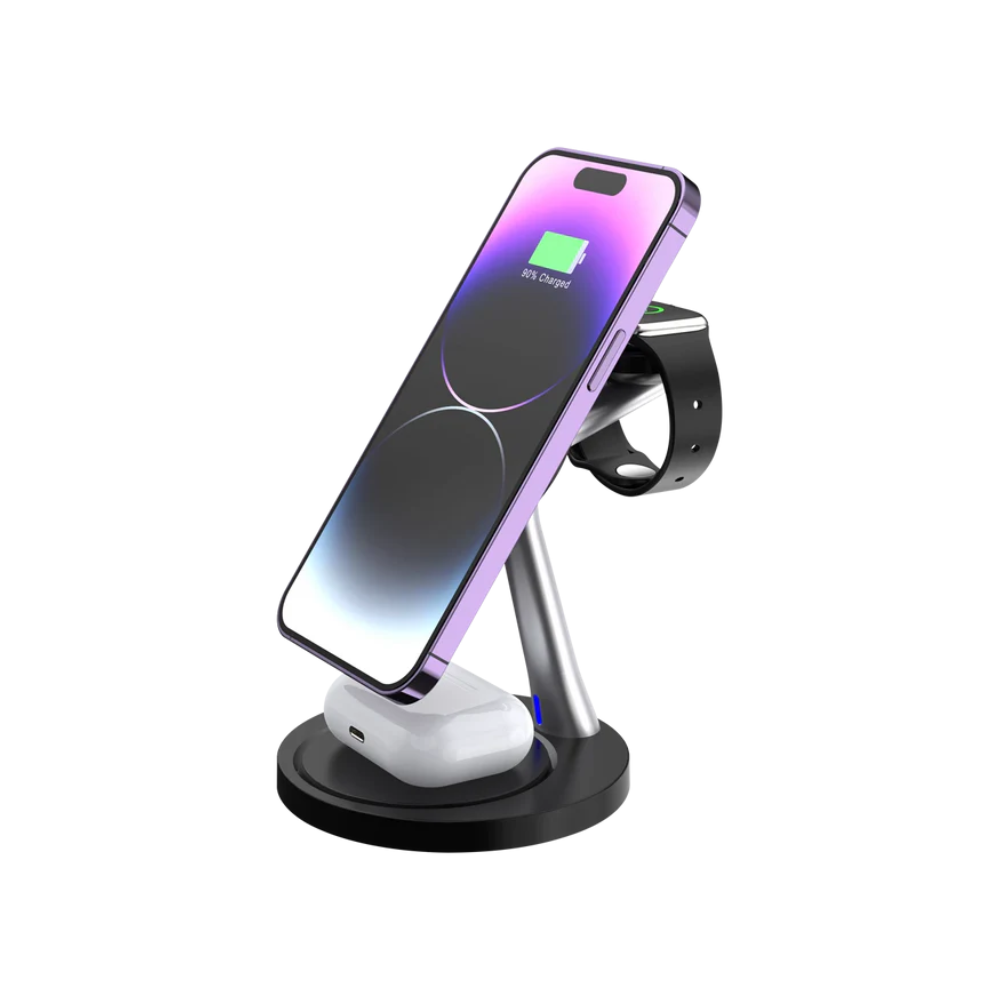 Cargador Inalambrico Acteck Energon S-Mate CI740 3 en 1 Magnetico, iPhone 15W, iWatch 3W, AirPods 5W, Negro