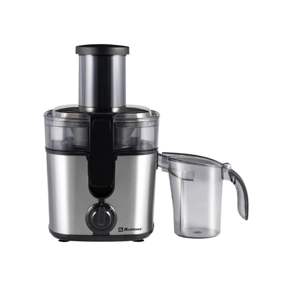 Extractor de jugos Koblenz JEKM-500 IN, 2 velocidades, cortador y colador de acero inoxidable, vaso de 600ml, separador con espuma, 300W