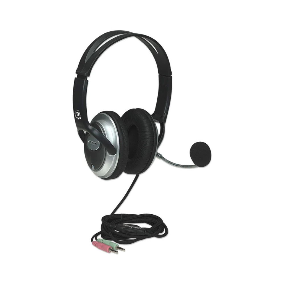 Audífonos Manhattan Estéreo Clásicos Micrófono Extensión Metálica Flexible Negro/Plata