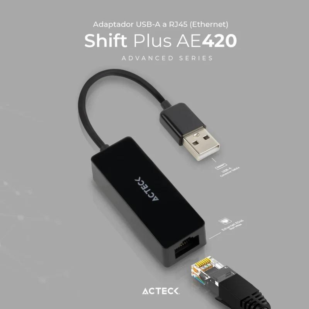 Adaptador Acteck USB-A a RJ45 Shift Plus AE420 Macho-Hembra (AC-934732)