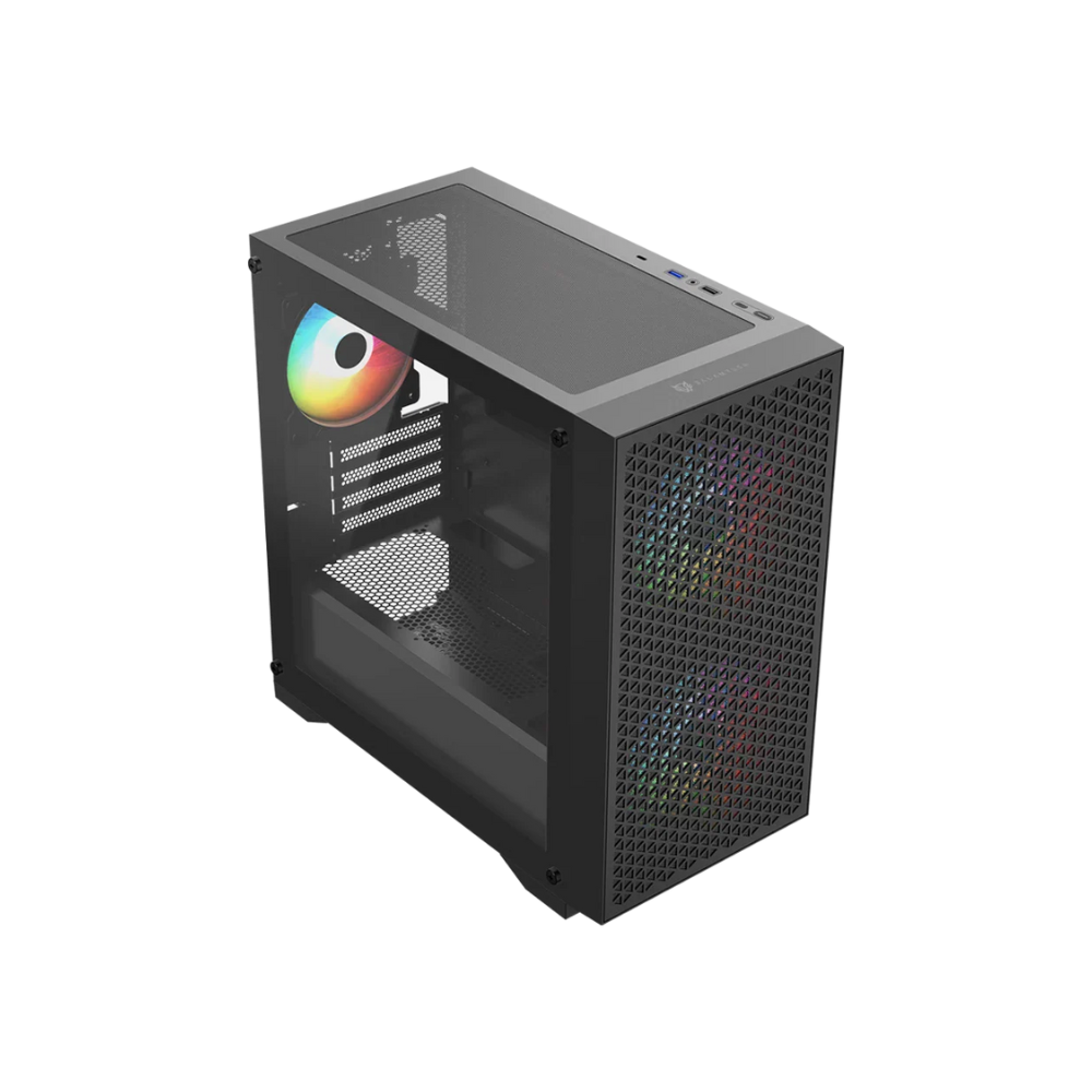 Gabinete Balam Rush Carbono Aircool 4000A Mini torre negro 3xVentiladores ARGB Micro ATX / Mini ITX sin fuente