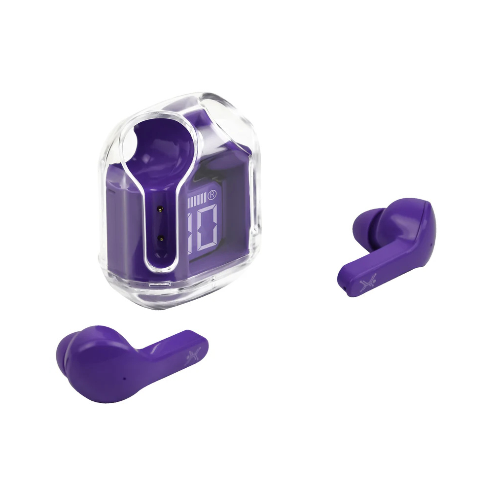 Audífonos Perfect Choice TWS Clearbeat Inalámbricos Estuche Transparente Bluetooth Morado