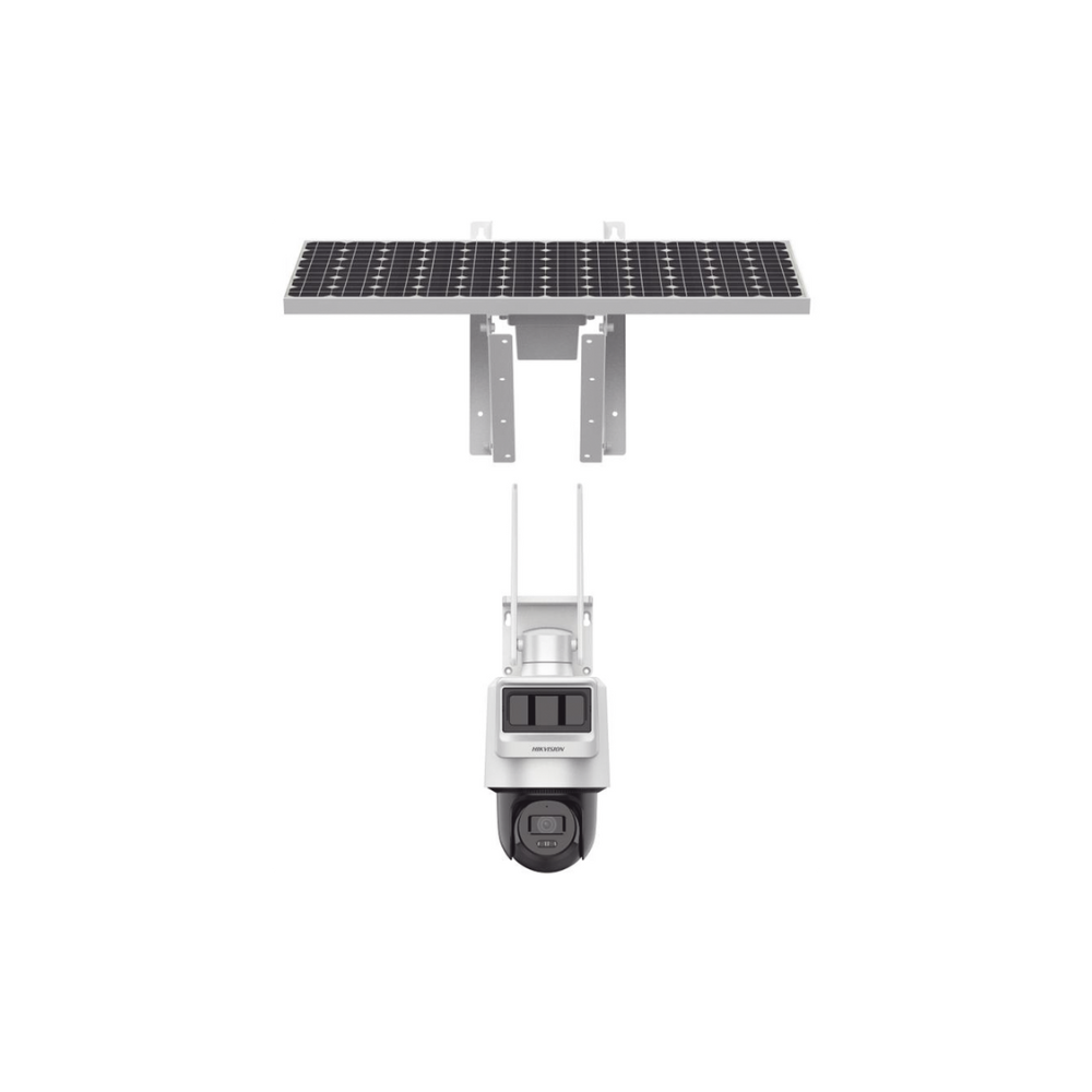 Kit Solar IP All in One con Doble Detección (Radar + PIR), Cámara PT IP 4MP, Lente 4mm, Panel Solar, Batería de Litio 90Wh (Hasta 2 Días), Conexión 4G, Audio Bidireccional, Uso Exterior