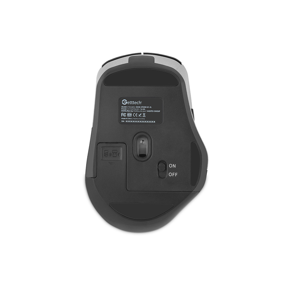 Mouse Inalambrico GETTTECH GGM-STDBW-01-SL 6D de Oficina Negro/Plateado