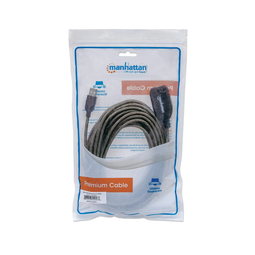 Cable USB V2.0 Extensión Activa 10.0M Bolsa Manhattan (151573)
