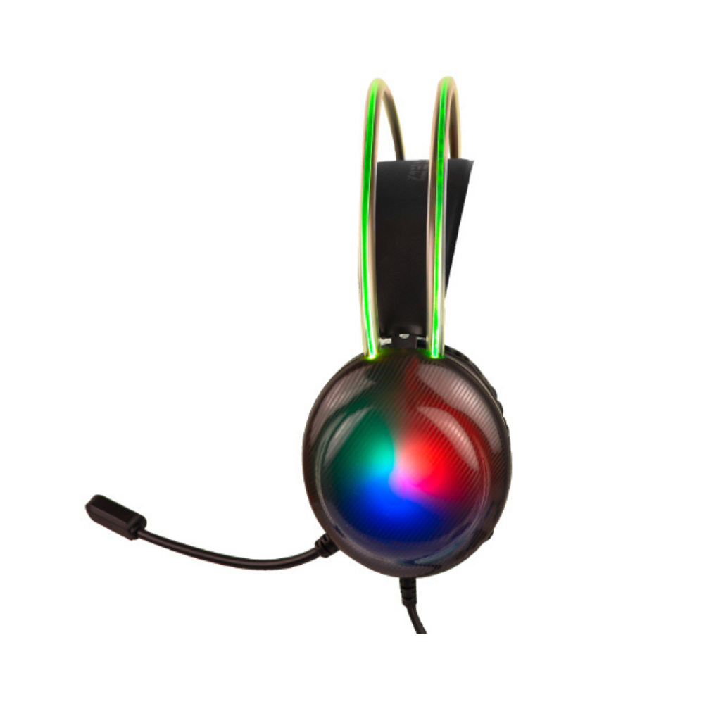 Diadema Gamer Perfect Choice Helumo Transparente RGB ANC Alámbrico 3.5mm PVC 1.8m