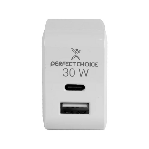 Cargador de Pared Perfect Choice 30W USB-C + USB-A, Blanco