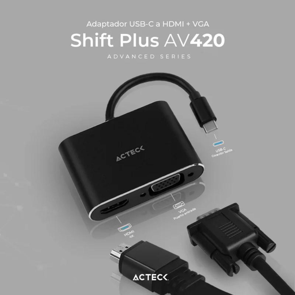 Adaptador Acteck USB-C HDMI + VGA Shift Plus AV420 M-H/H (AC-934657)