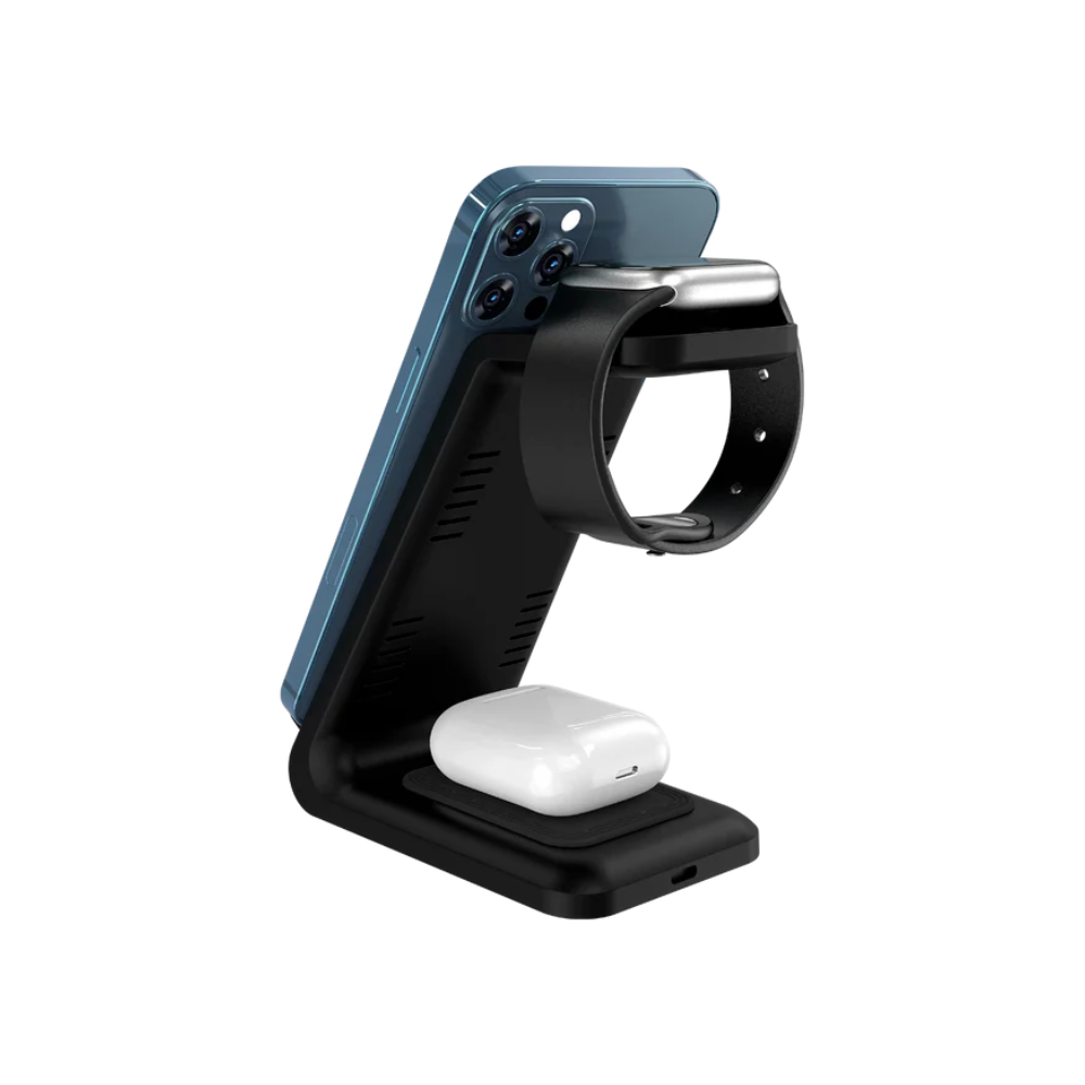 Cargador Inalambrico Acteck Energon S-Mate CI720 3 en 1 Magnetico, iPhone 15W, iWatch 3W, AirPods 5W, Negro