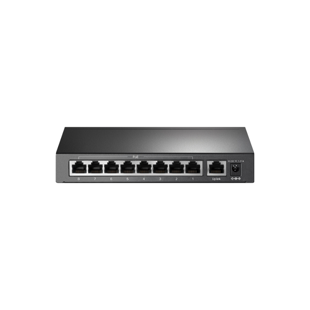 Switch PoE+ No Administrable 9 Puertos 10/100Mbps, 8 PoE af/at, PoE 65W, Extensor PoE hasta 250m
