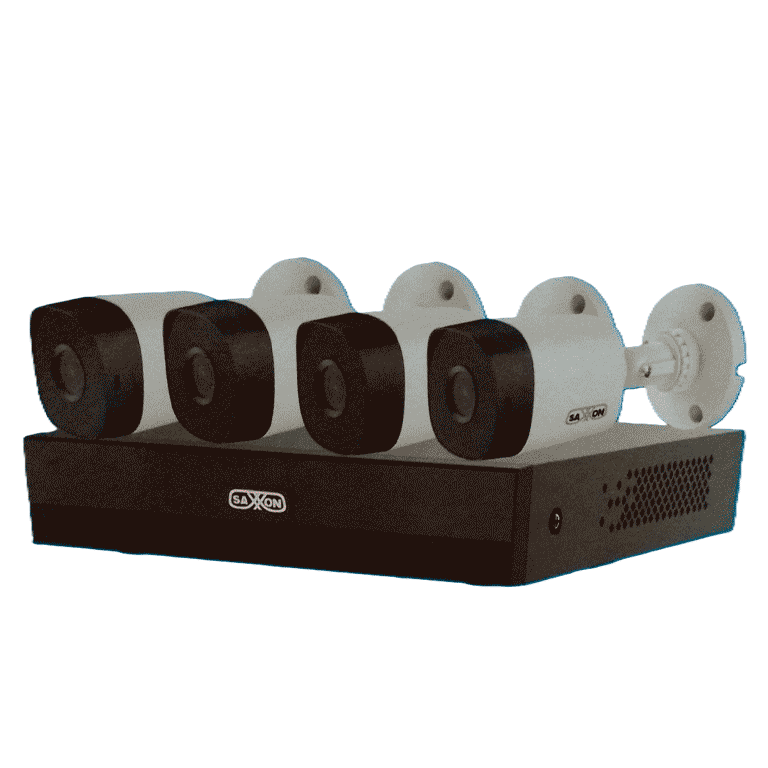 SAXXON SUA-KIT/XVR1E04-I/4-B10P-0280B - Kit de 4 Canales HDCVI/ Camaras B10P de 1MP 720P/ Lente de 2.8mm Con Apertura de Hasta 100°/ Grabador de 4 Canales con Deteccion de Movimiento Inteligente/ Entradas y Salidas de Audio