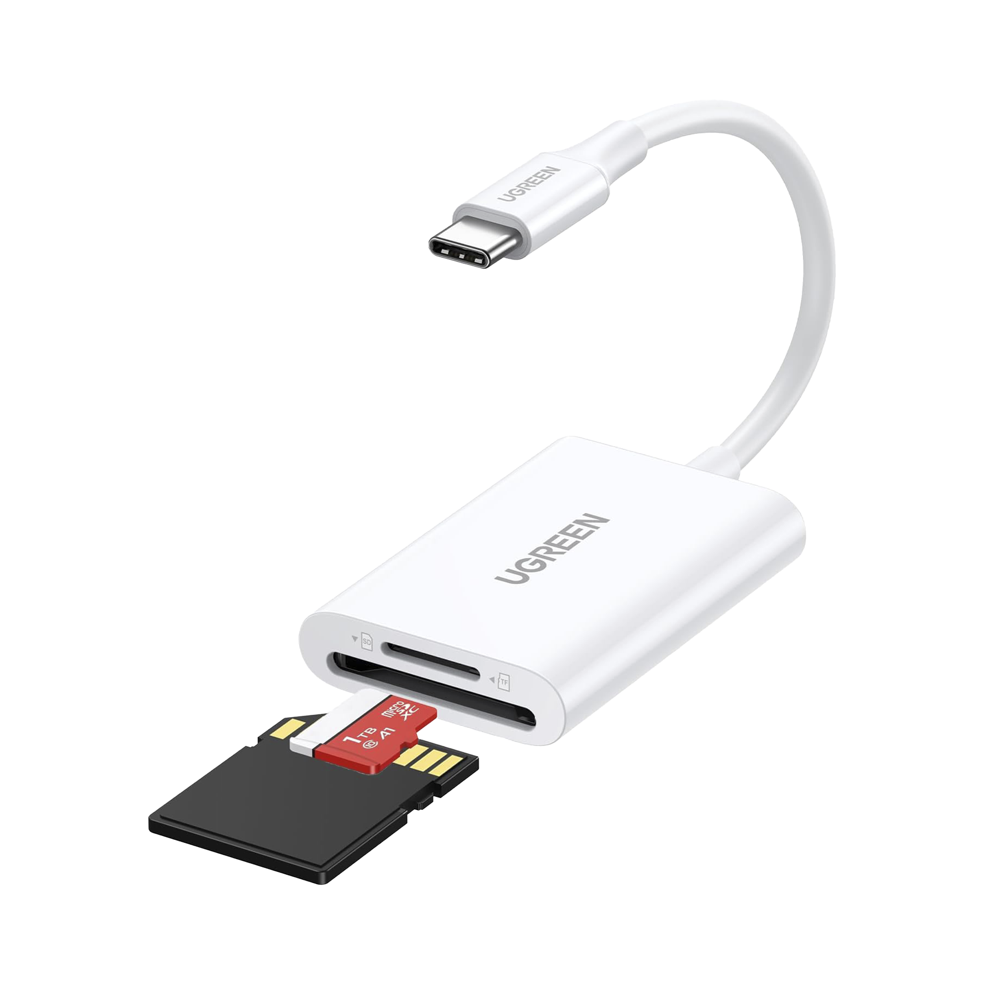 Lector Tarjetas USB C 3.1 Micro SD SD 5Gbps 170MBs OTG Hasta 2TB Hot Swap 2 Tarjetas Windows Mac Linux Blanco