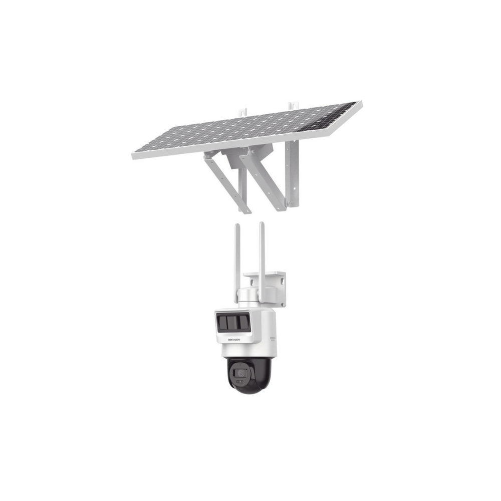 Kit Solar IP All in One con Doble Detección (Radar + PIR), Cámara PT IP 4MP, Lente 4mm, Panel Solar, Batería de Litio 90Wh (Hasta 2 Días), Conexión 4G, Audio Bidireccional, Uso Exterior