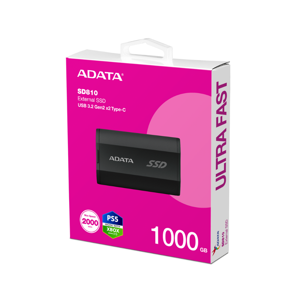 Unidad de Estado Solido Externo Adata SD810 de 1TB, USB C 3.2, Negro.