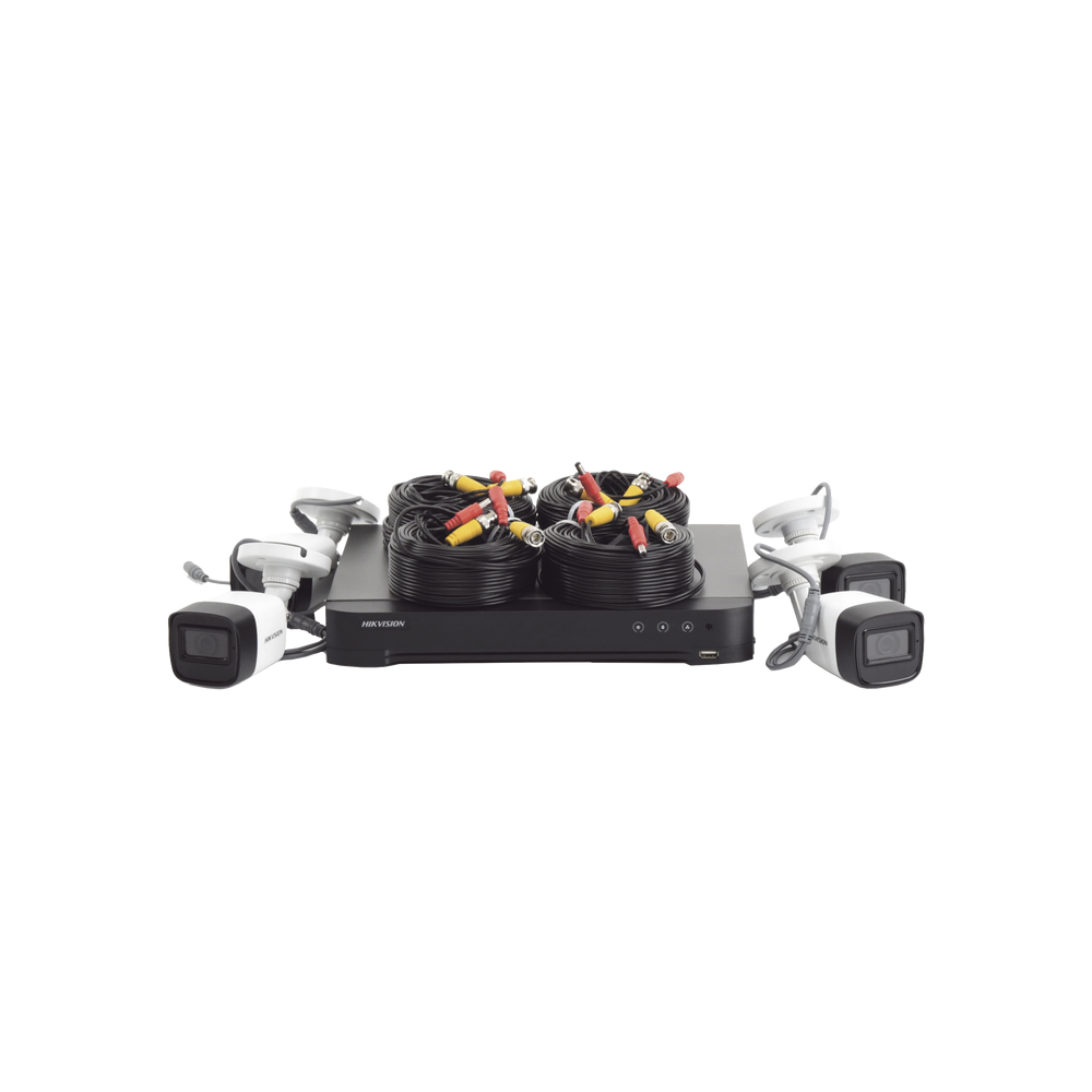 Kit TurboHD 5MP DVR 4 Canales con 4 Cámaras Bala 2.8mm con Micrófono Integrado, Fuente y Accesorios de Instalación