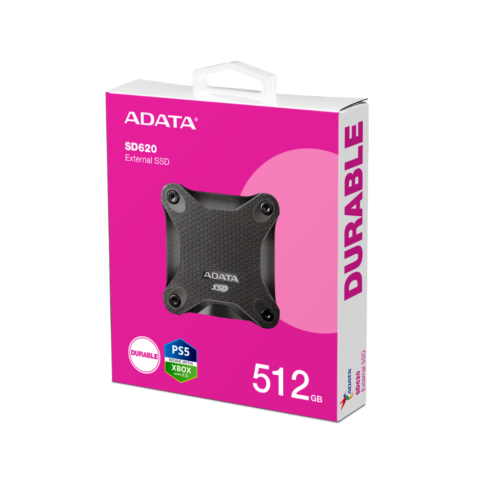 Unidad de Estado Solido Externo ADATA SD620 de 512GB, USB 3.2, Negro.