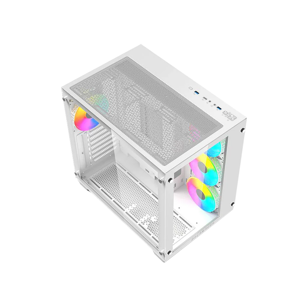 Gabinete Gamer Tank Pro GM930 Media Torre ATX Panel Izquierdo De Cristal Blanco — Modelo BR-935951