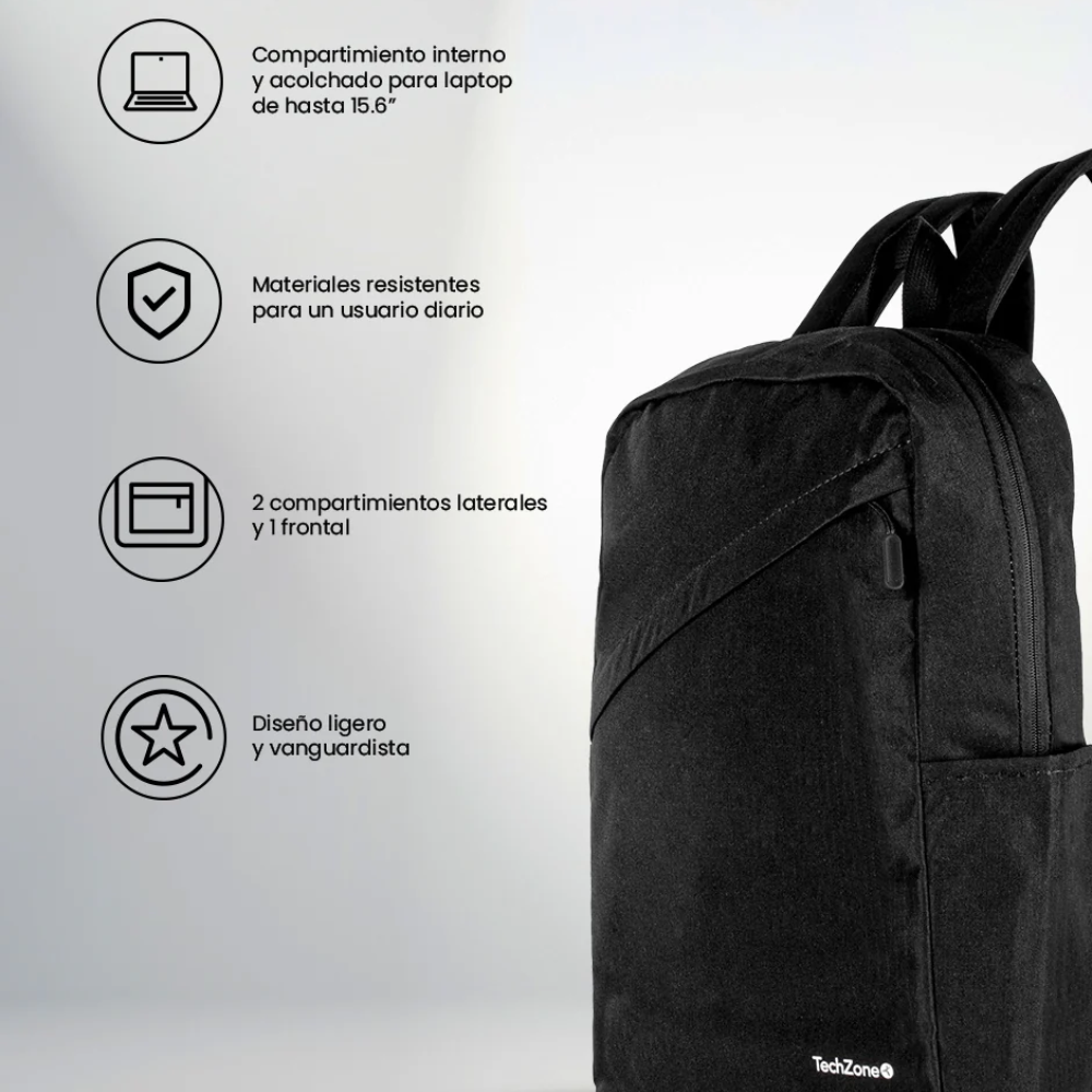 Mochila Backpack TechZone Classic TZLBP43015B-N para Laptop de 15.6" Negra