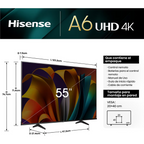 Televisión LED Hisense 55" 55A6N Android Google TV UHD 4K HDR10 Dolby Vision control de voz asistente de Google