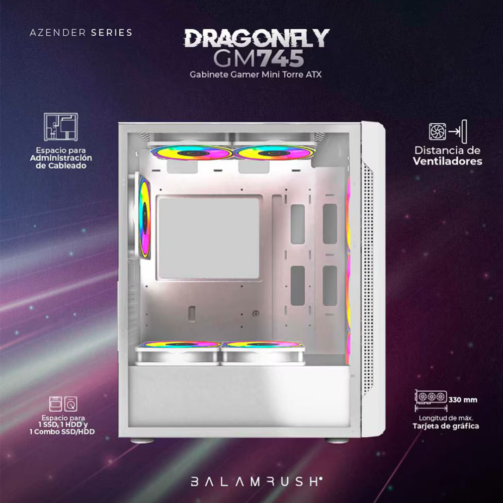 Gabinete Balam Media Torre Dragonfly II GM745, Cristal Blanco BR-935975
