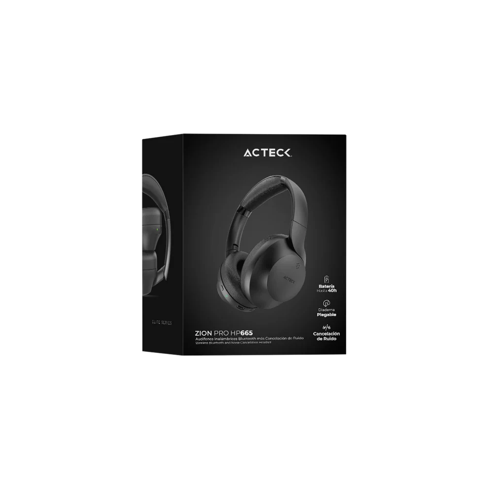 Audífonos Diadema Acteck Zion Pro HP665 Negro Over-Ear Bluetooth 5.0 con Cancelación de Ruido Elite Series