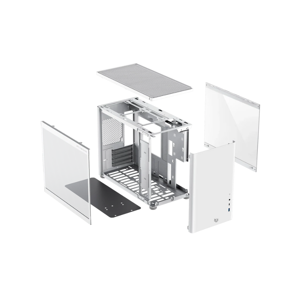 Gabinete Balam Rush Eris Frost GI985 Blanco Micro Torre Sin Fuente Con Cristal