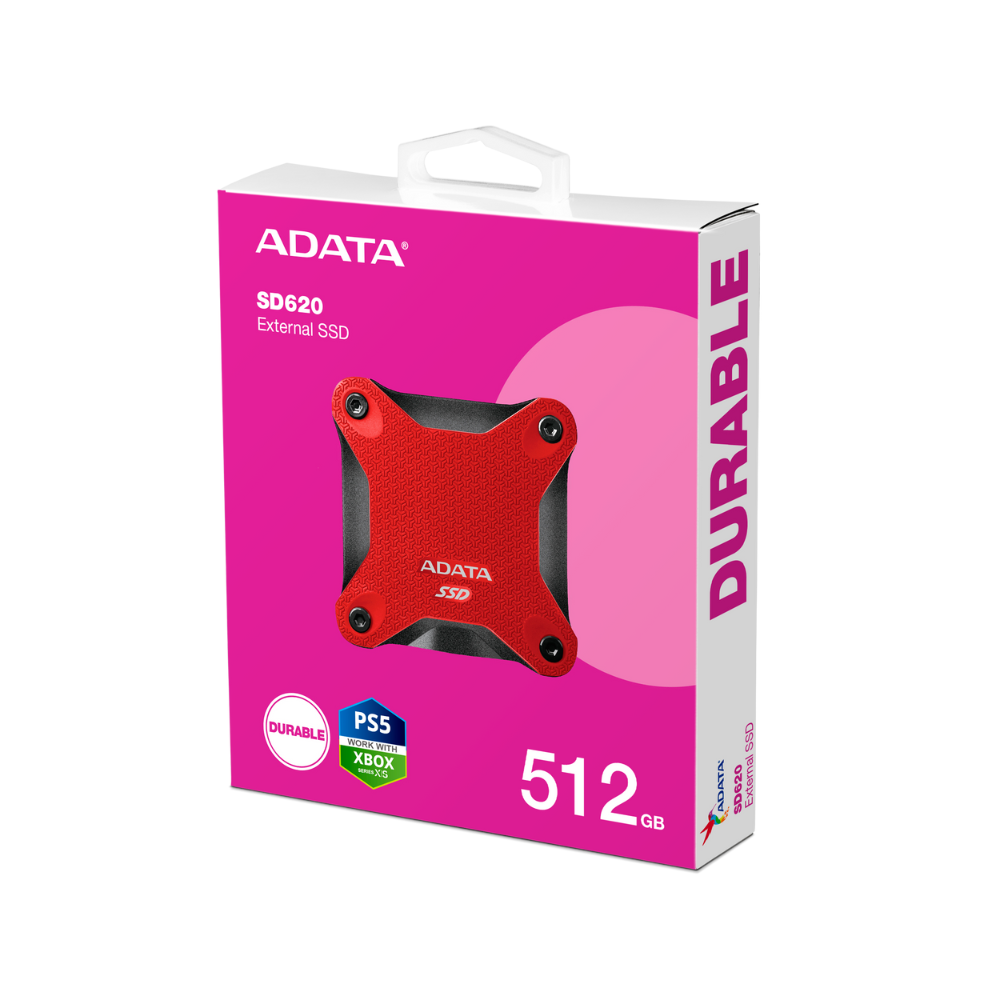 Unidad de Estado Solido Externo ADATA SD620 de 512GB, USB 3.2, Rojo.