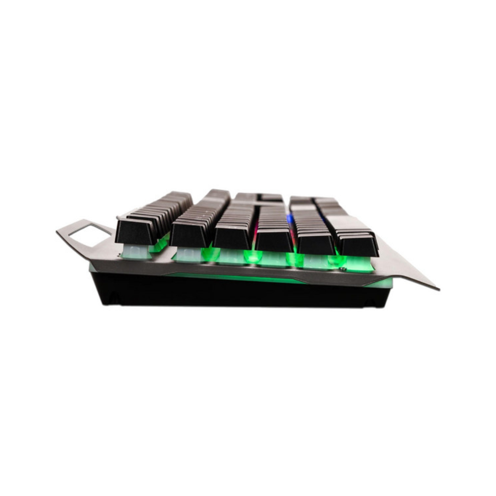 Teclado Naceb metalico alambrico multimedia con iluminacion CYBER STEEL color plateado teclas color Negro