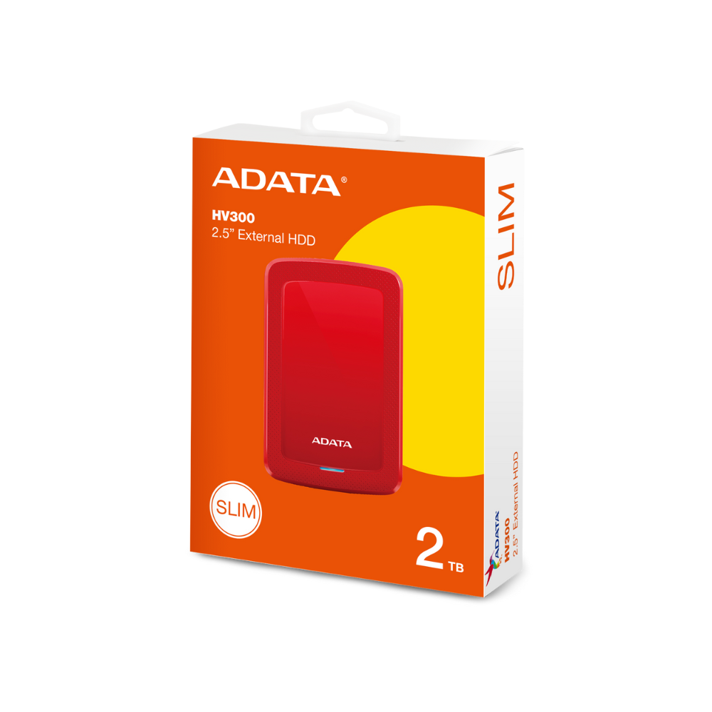 Disco duro externo Adata 2TB, 2.5", USB 3.1, HV300 Slim, color rojo.
