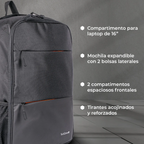 Mochila Backpack Tech Zone Negra Expandible TZLBP14 para Laptop de 16"